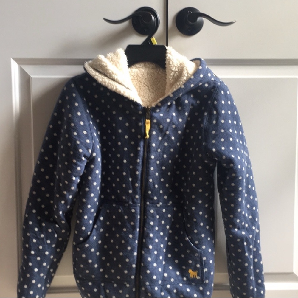 Navy Polka Dot Sherpa-Lined Reversible Hoodie Jacket